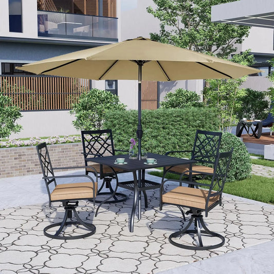 5-Piece Metal Outdoor Patio Furniture W/Umbrella