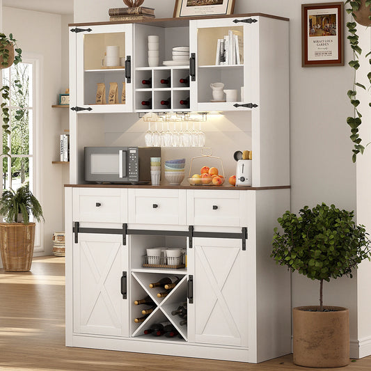 VOWNER Bar Cabinet w/Sliding Door, Wine & Glasses Rack