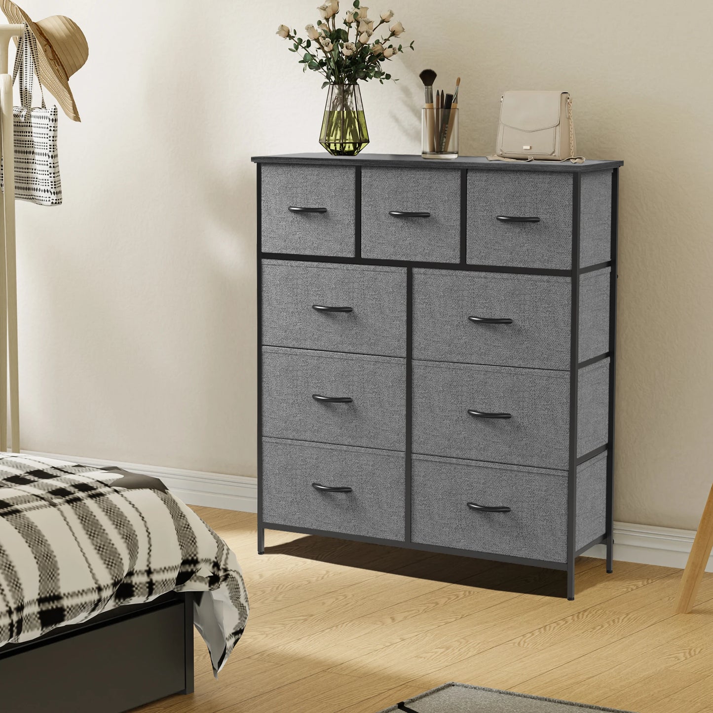 JHK Dresser For Bedroom With 9 Fabric Storage Drawer