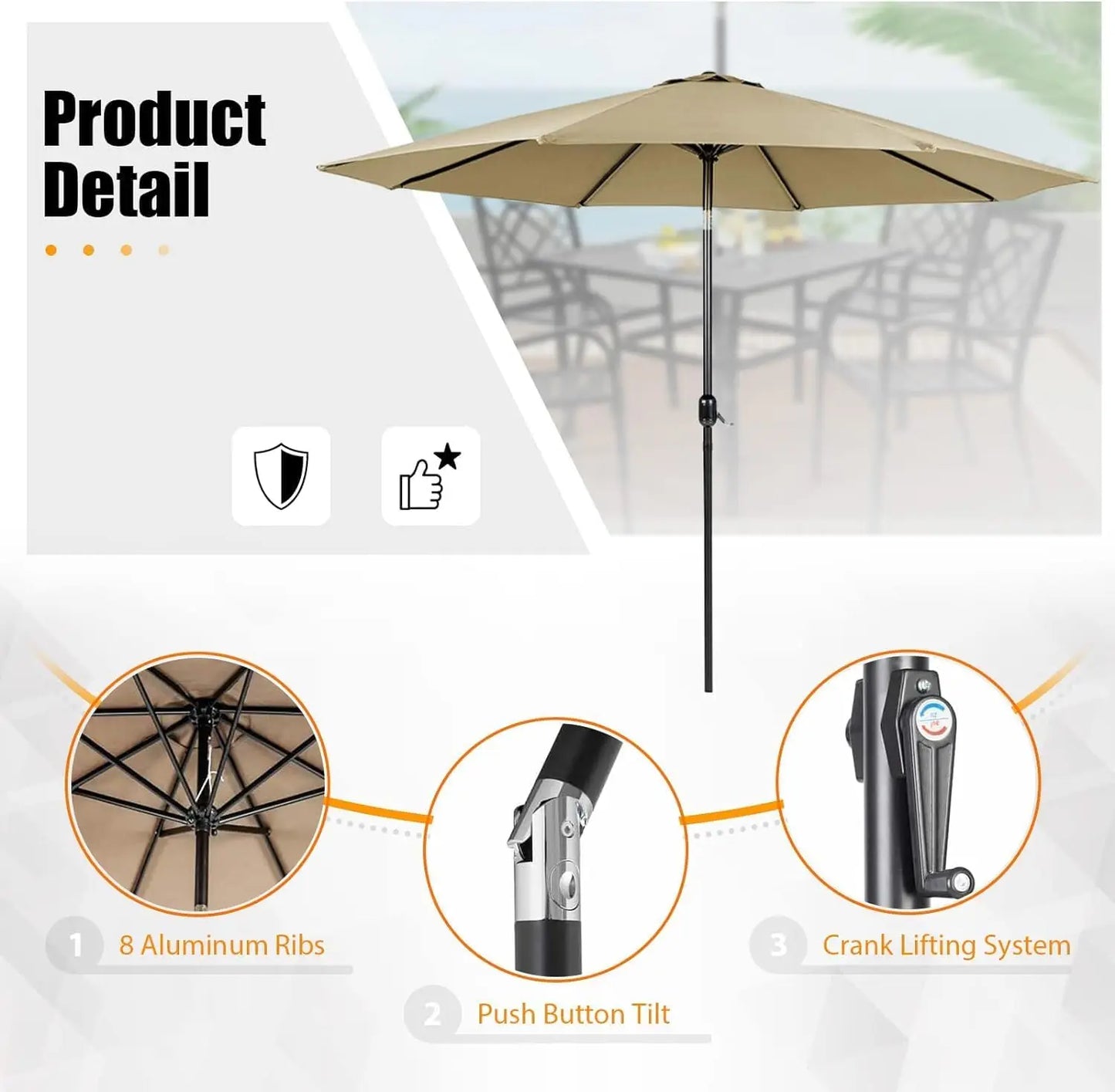 5-Piece Metal Outdoor Patio Furniture W/Umbrella