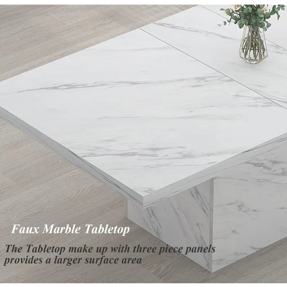 White Faux Marble Dining Table, 71” Rectangle for 6-8