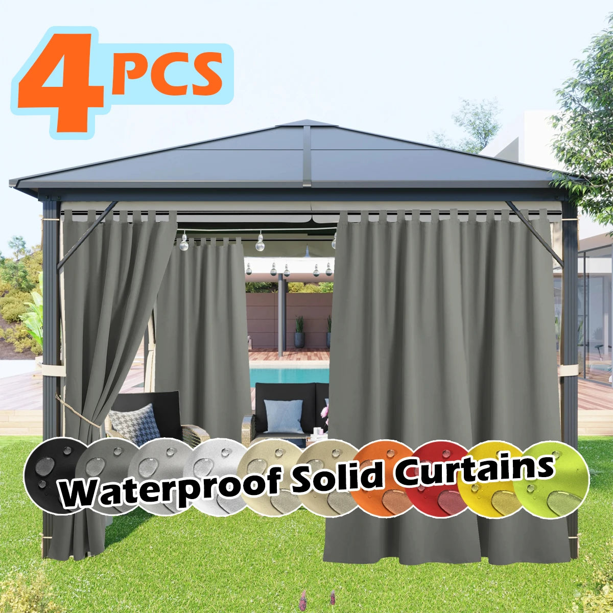 4 Panels Outdoor Curtains, Waterproof