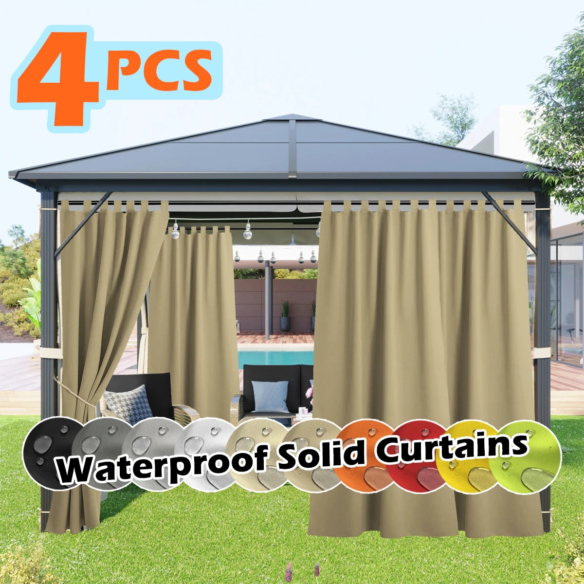 4 Panels Outdoor Curtains, Waterproof