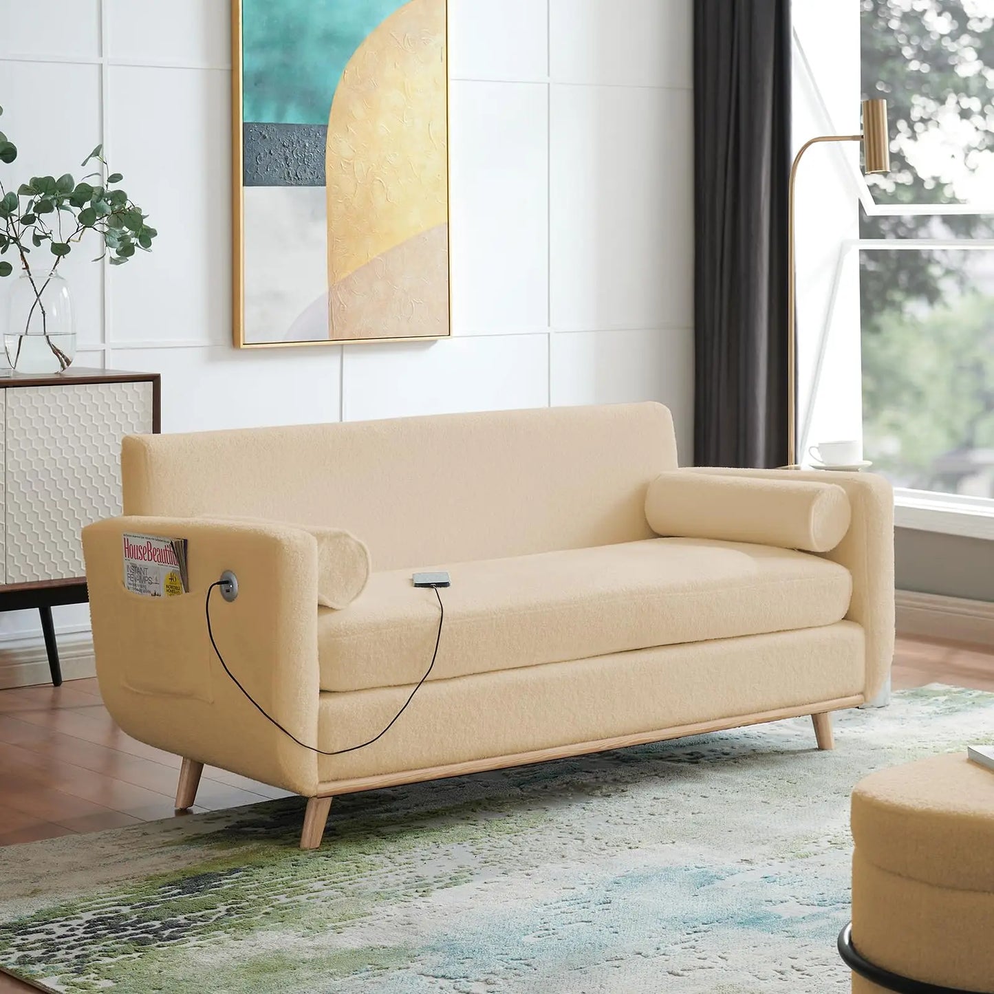 Vabches Loveseat Sofa with LED Lights &USB Ports