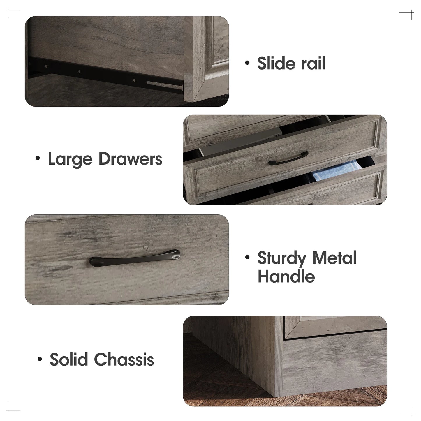 Vabches Dresser for Bedroom Wooden Chest of Drawers with Metal Handles 47'' Tall 5 Drawer Dresser Storage Organizer for Hallway