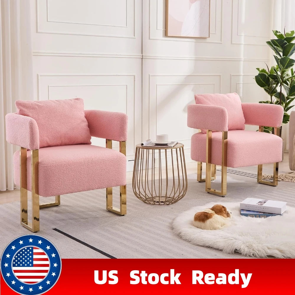 Set Of 2 Pink, Teddy Velvet Chairs with Gold Legs