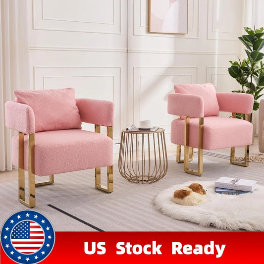Set Of 2 Pink, Teddy Velvet Chairs with Gold Legs