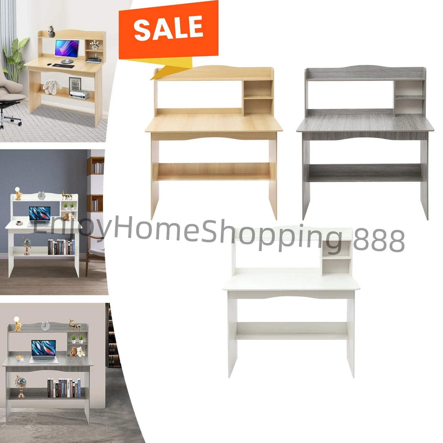 Grey/White/Oak 2-Tier Desk/Computer Table