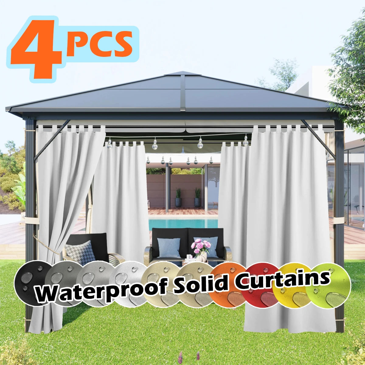 4 Panels Outdoor Curtains, Waterproof