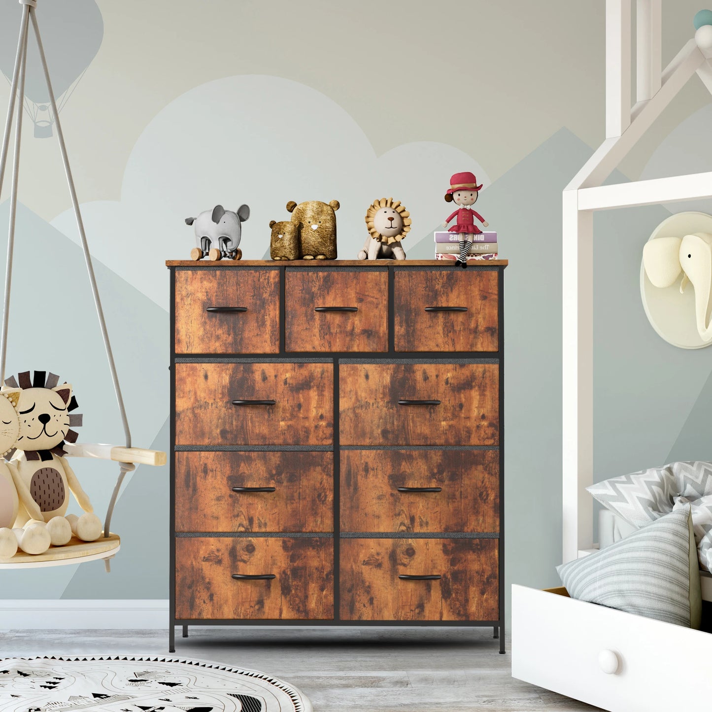 JHK Dresser For Bedroom With 9 Fabric Storage Drawer