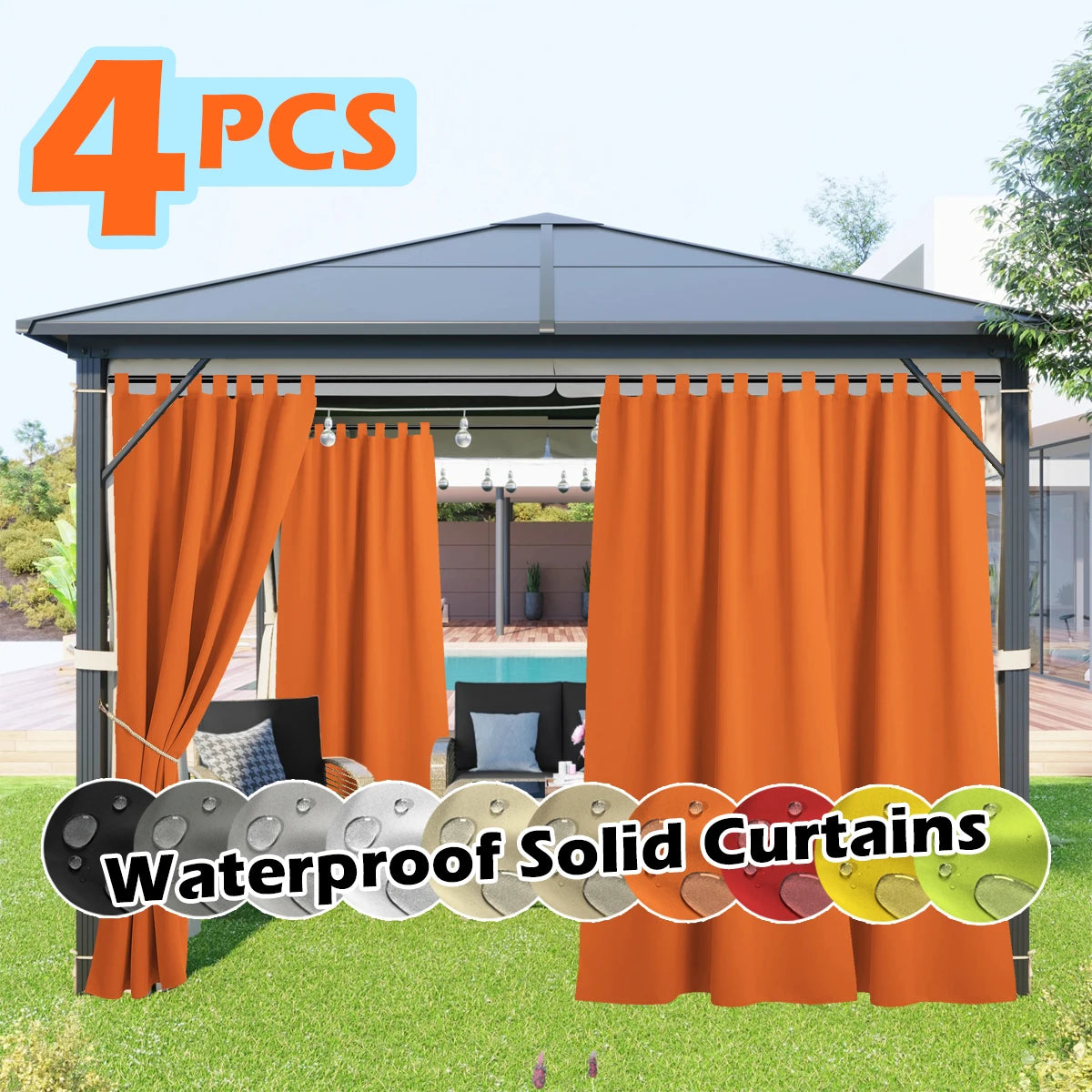 4 Panels Outdoor Curtains, Waterproof