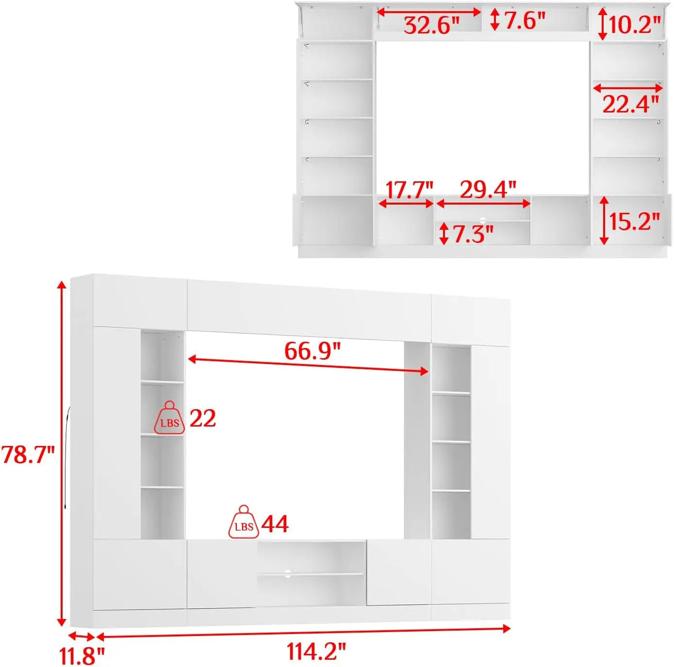 White 114" Large Wall Unit Entertainment Center