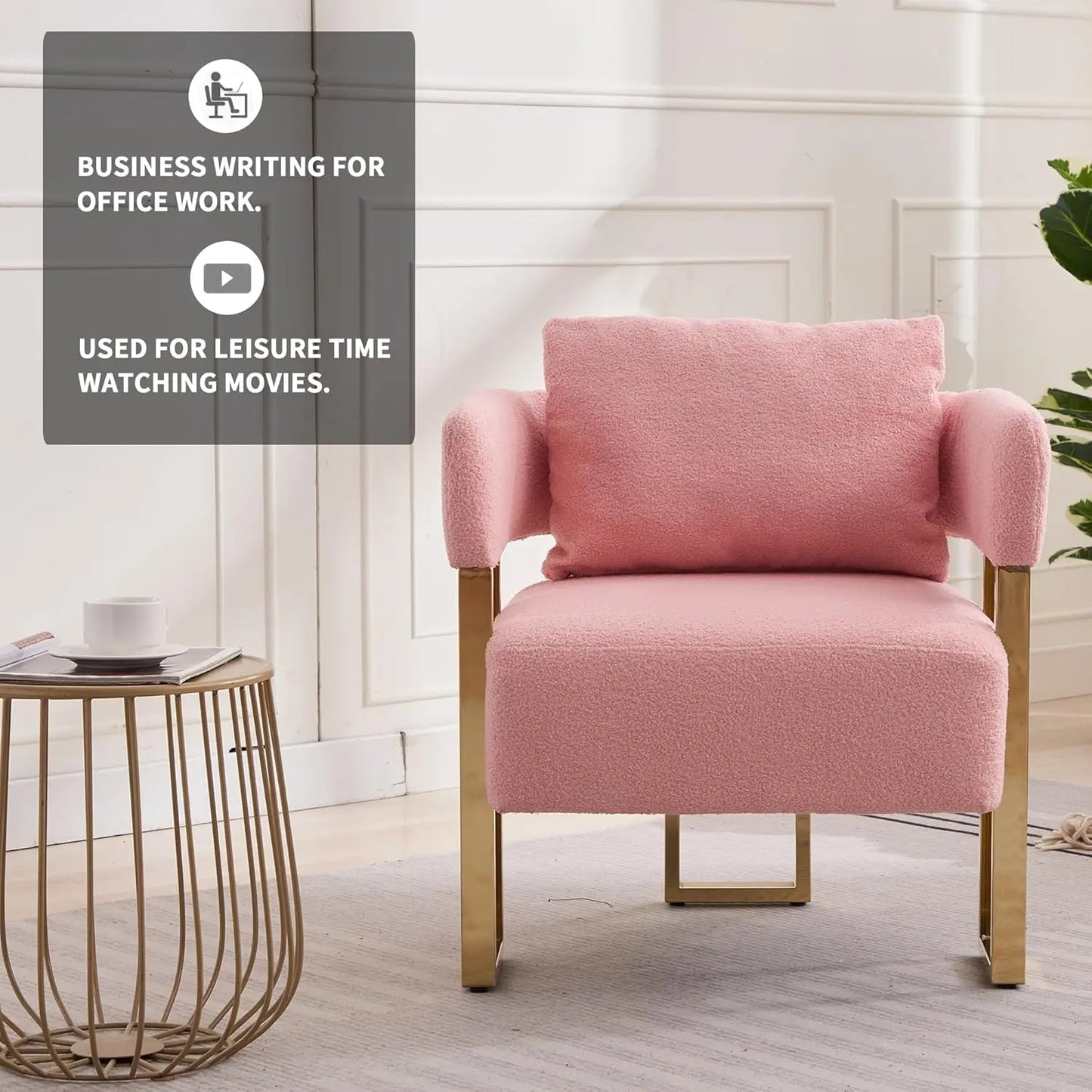 Set Of 2 Pink, Teddy Velvet Chairs with Gold Legs