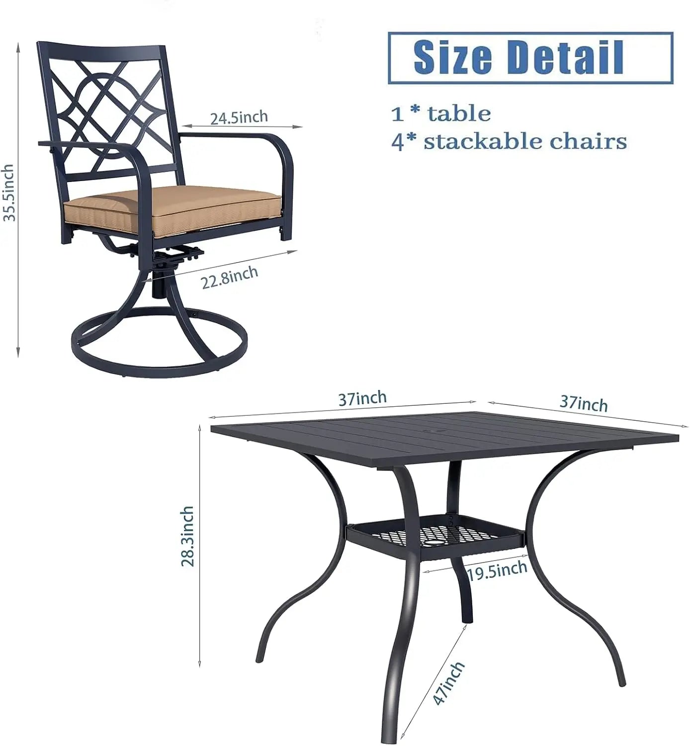 5-Piece Metal Outdoor Patio Furniture W/Umbrella