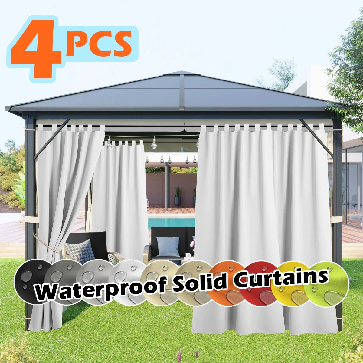 4 Panels Outdoor Curtains, Waterproof