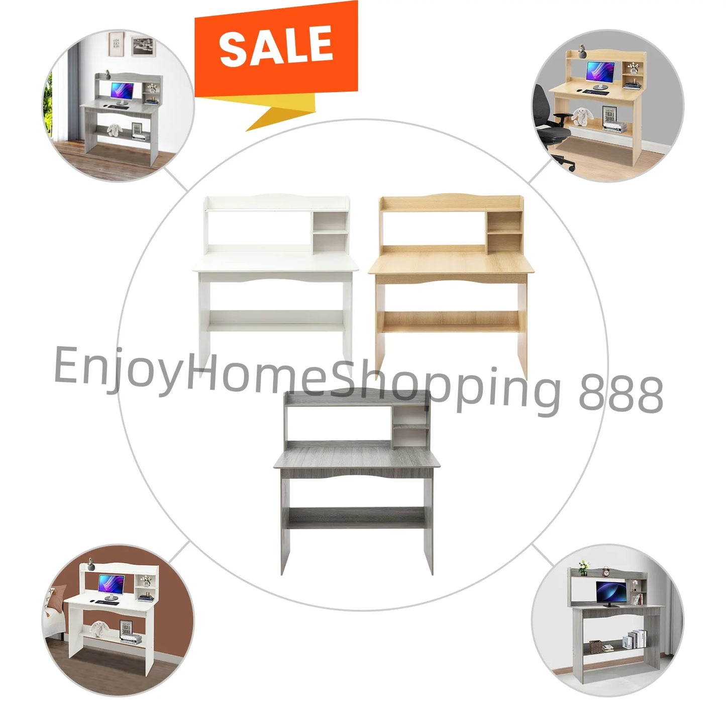 Grey/White/Oak 2-Tier Desk/Computer Table