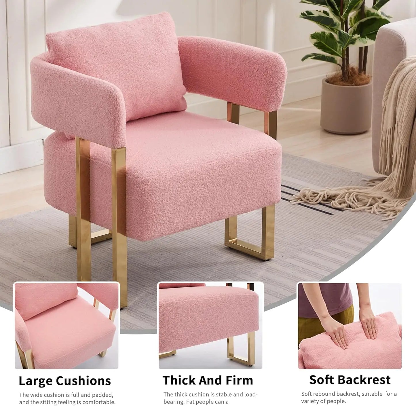 Set Of 2 Pink, Teddy Velvet Chairs with Gold Legs