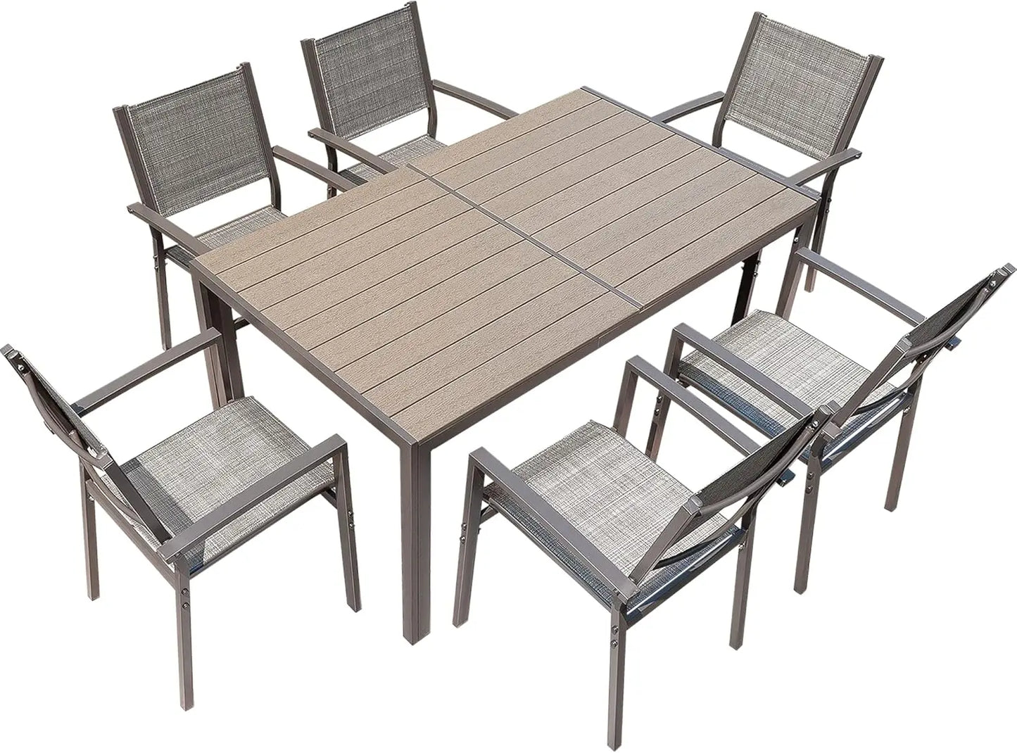 7 Piece Patio Dining Set Weather Resistant 6 Stackable Chairs