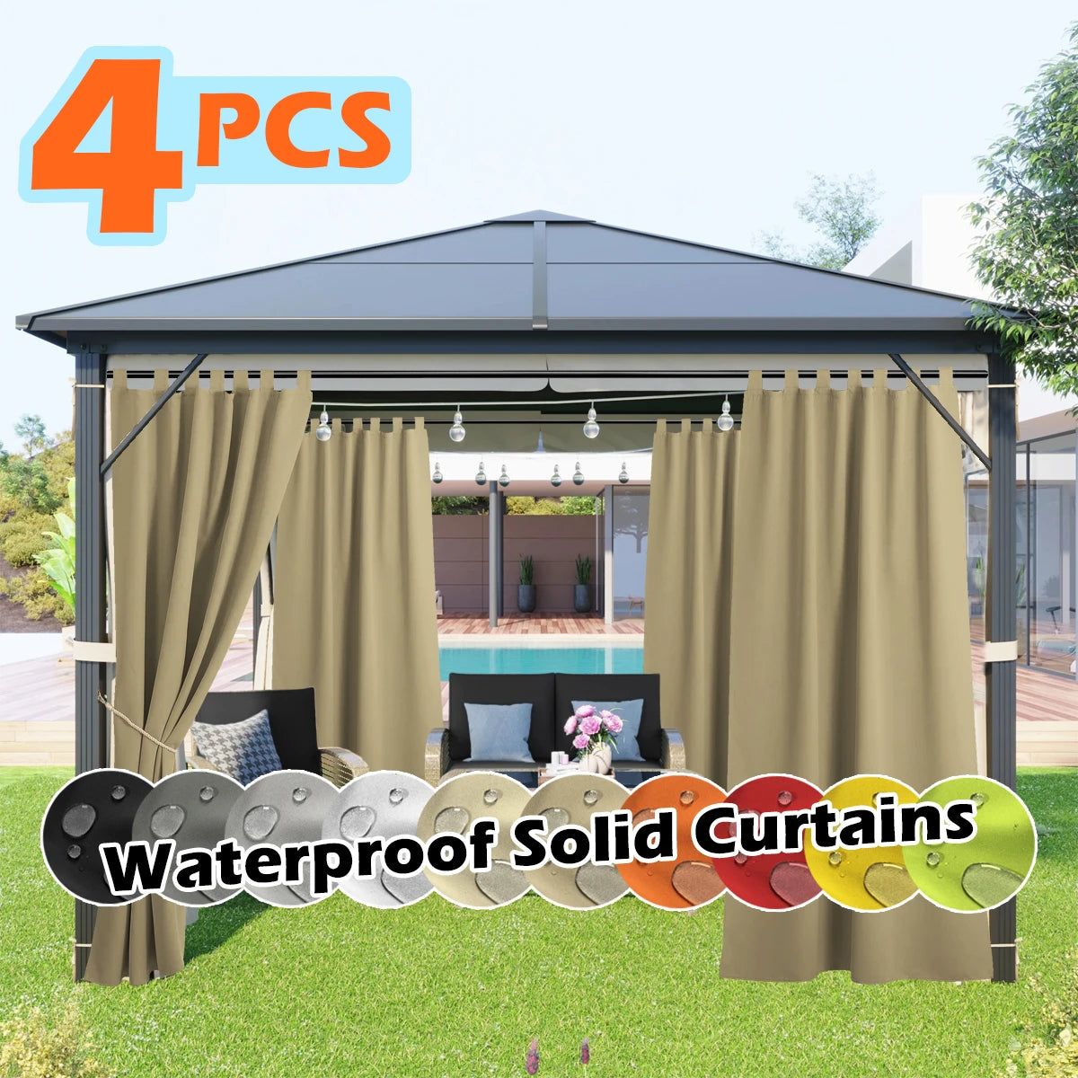 4 Panels Outdoor Curtains, Waterproof