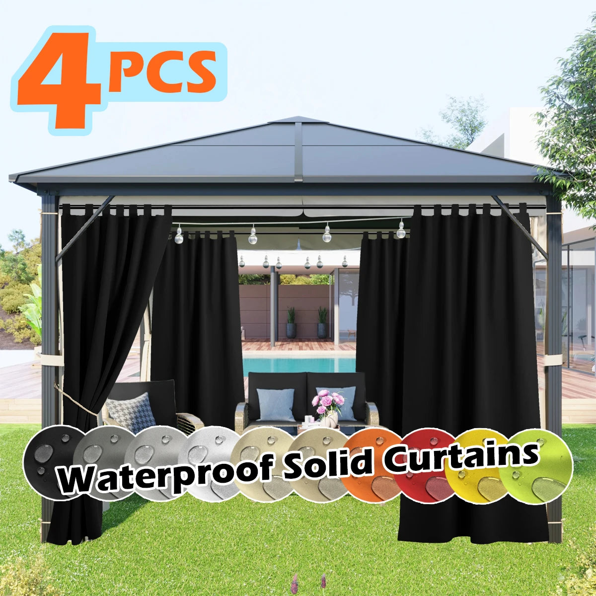 4 Panels Outdoor Curtains, Waterproof