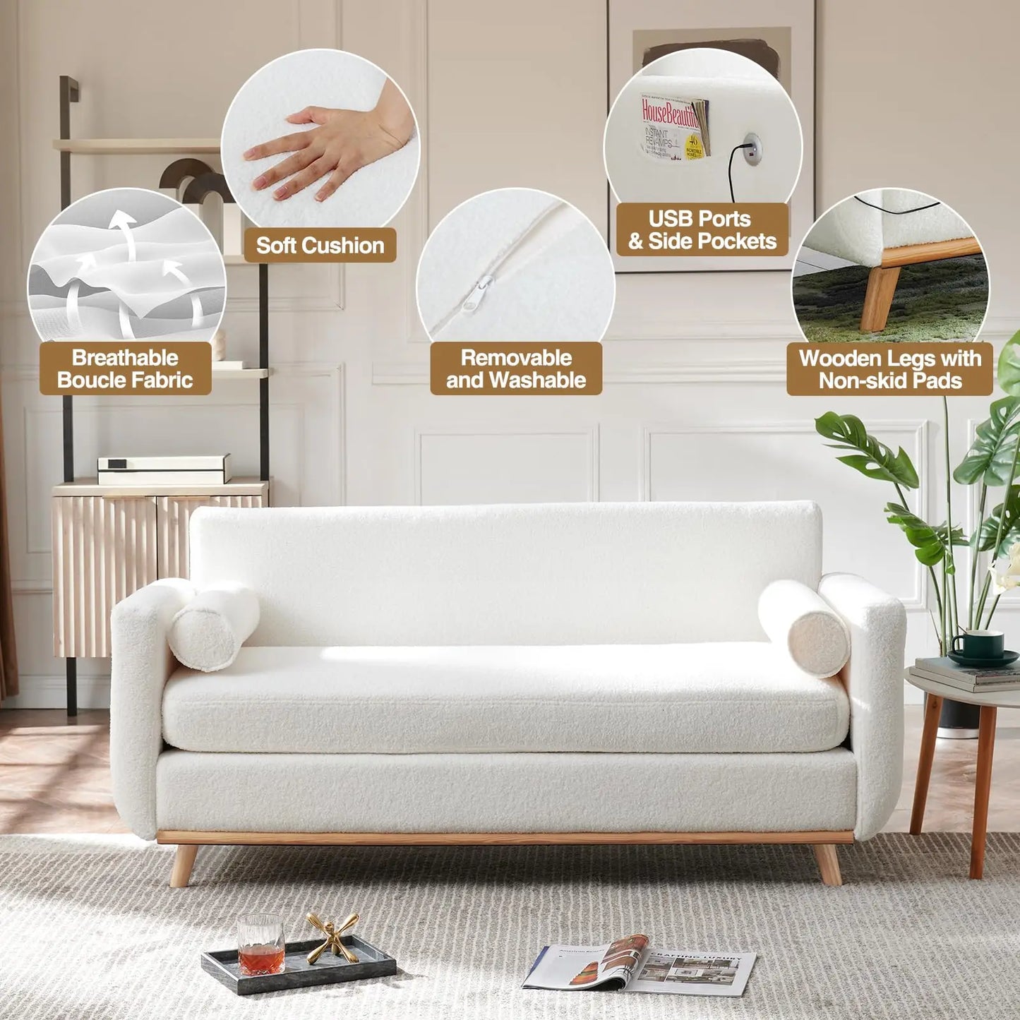 Vabches Loveseat Sofa with LED Lights &USB Ports