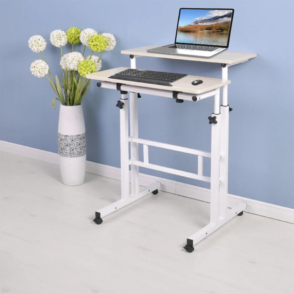 60cm Adjustable Height Stand Up Laptop Desk Computer Standing Desk with Rollers Stand Up Laptop Desk Laptop Computer Stand Desk