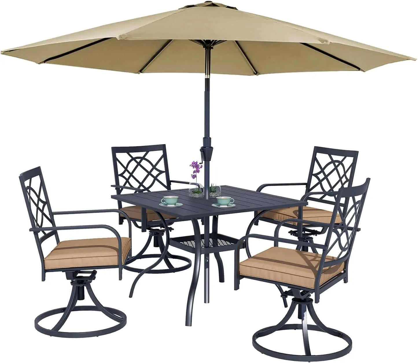 5-Piece Metal Outdoor Patio Furniture W/Umbrella