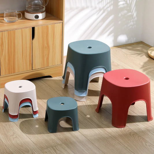 Thickened Plastic Small Bench Bathroom Stool Footstool Non-slip  Square Stool for Adult Children Bathroom Shower Seats S/M Size