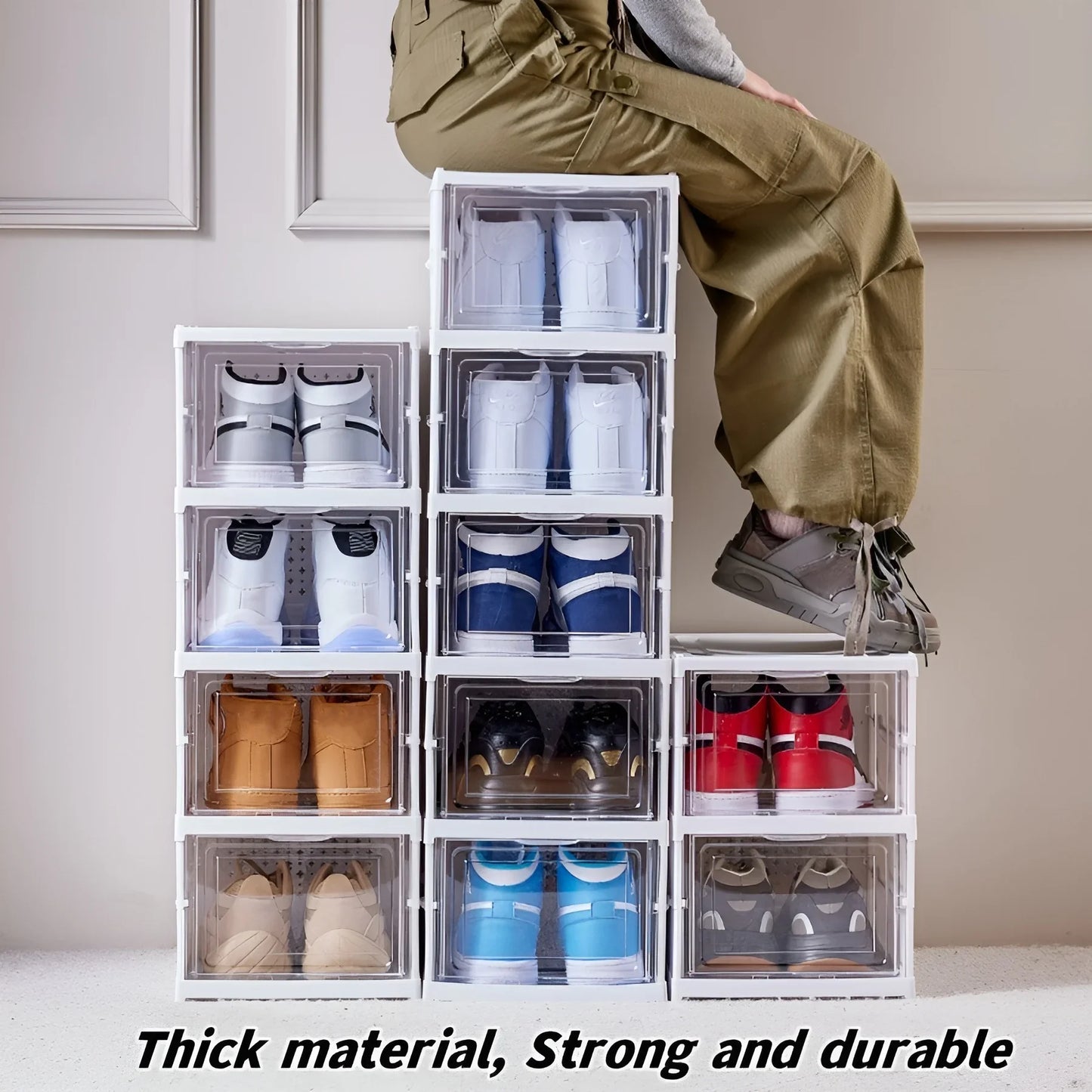 6 Layer Shoe Box Foldable Transparent Storage Organizers Box Stackable Dustproof