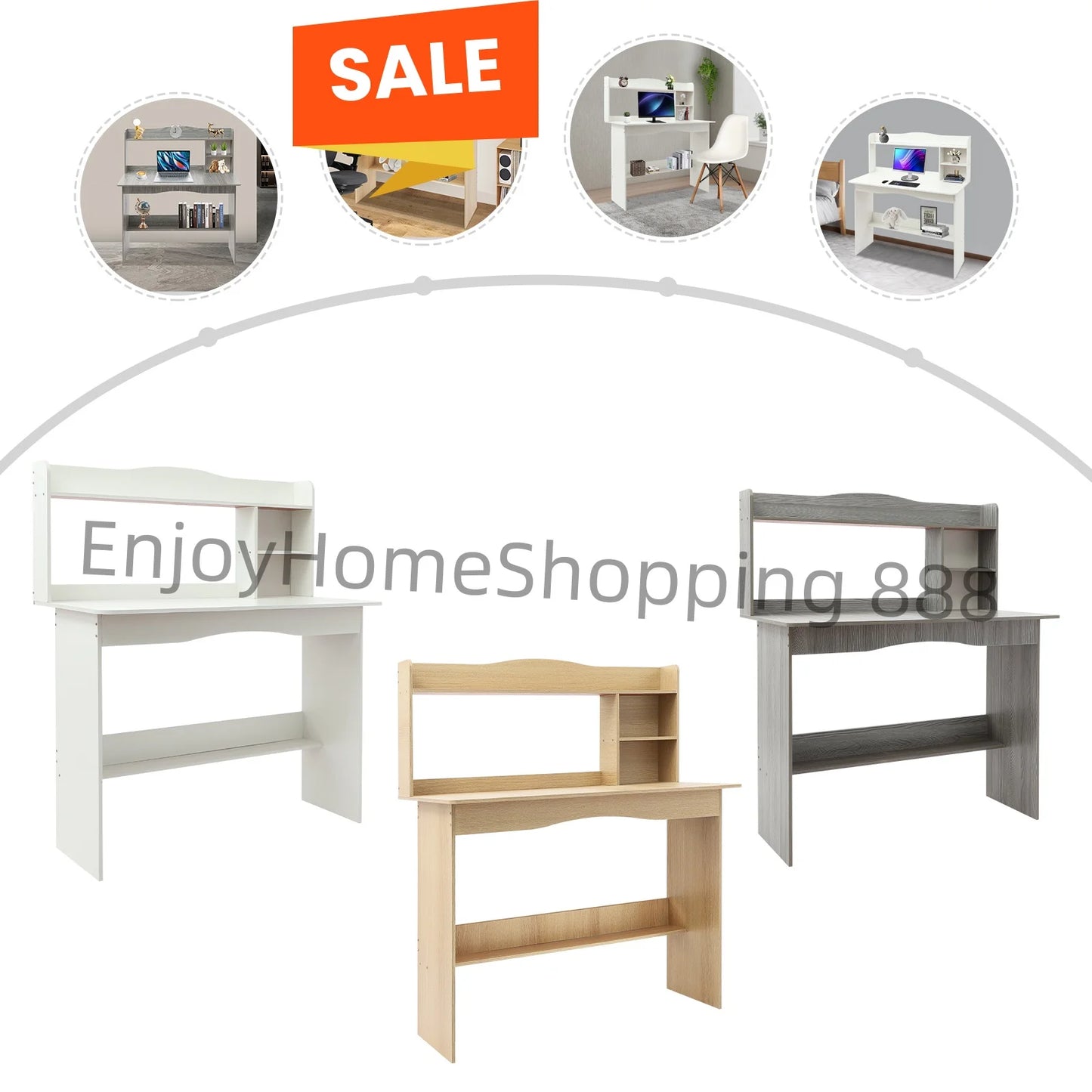 Grey/White/Oak 2-Tier Desk/Computer Table