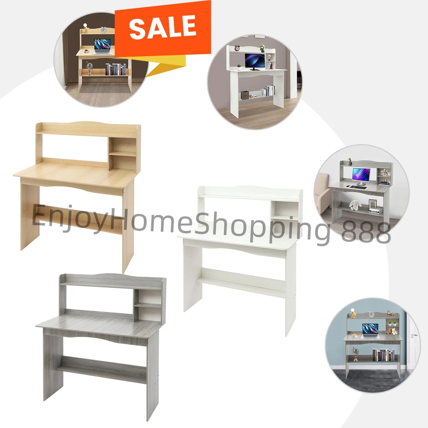 Grey/White/Oak 2-Tier Desk/Computer Table