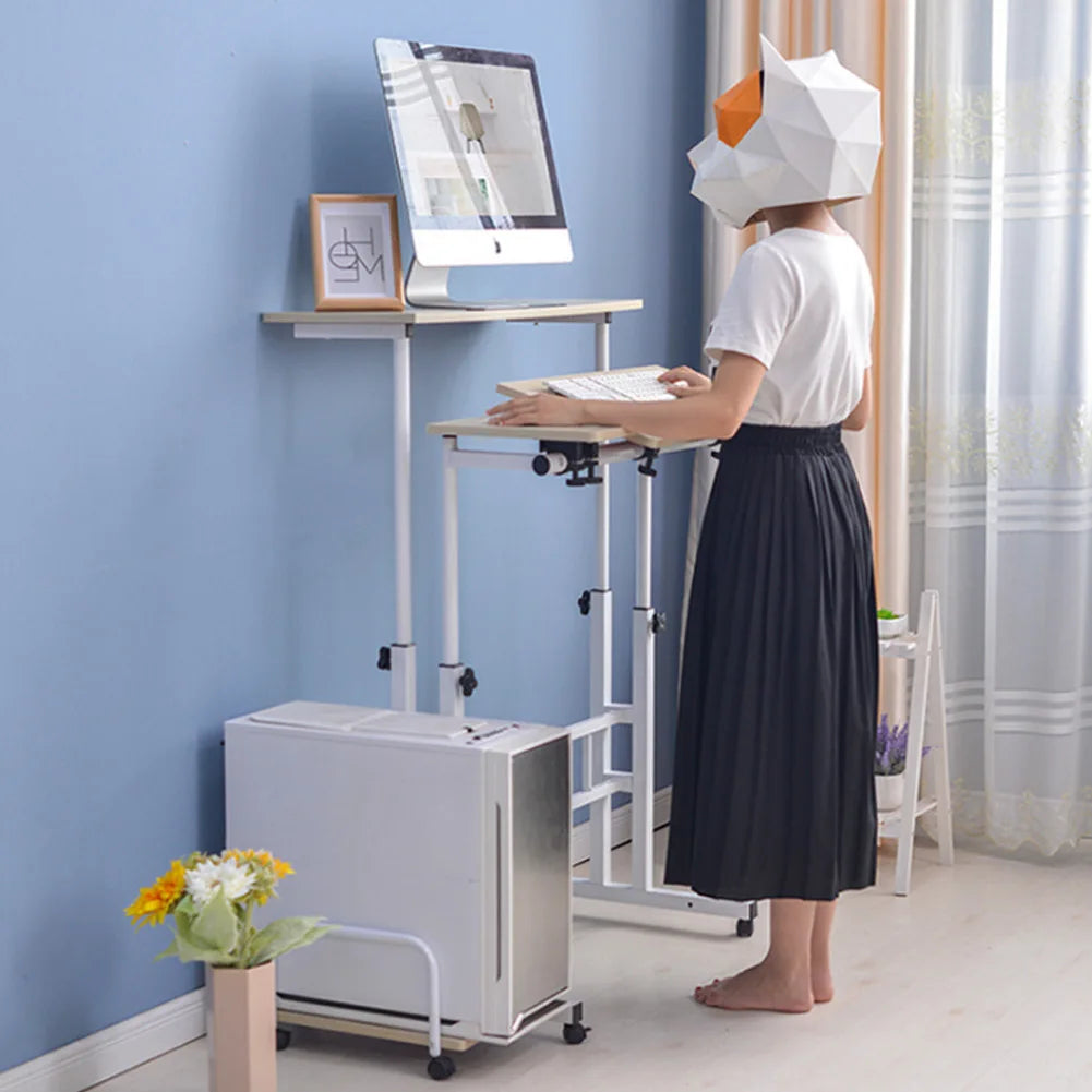 60cm Adjustable Height Stand Up Laptop Desk Computer Standing Desk with Rollers Stand Up Laptop Desk Laptop Computer Stand Desk
