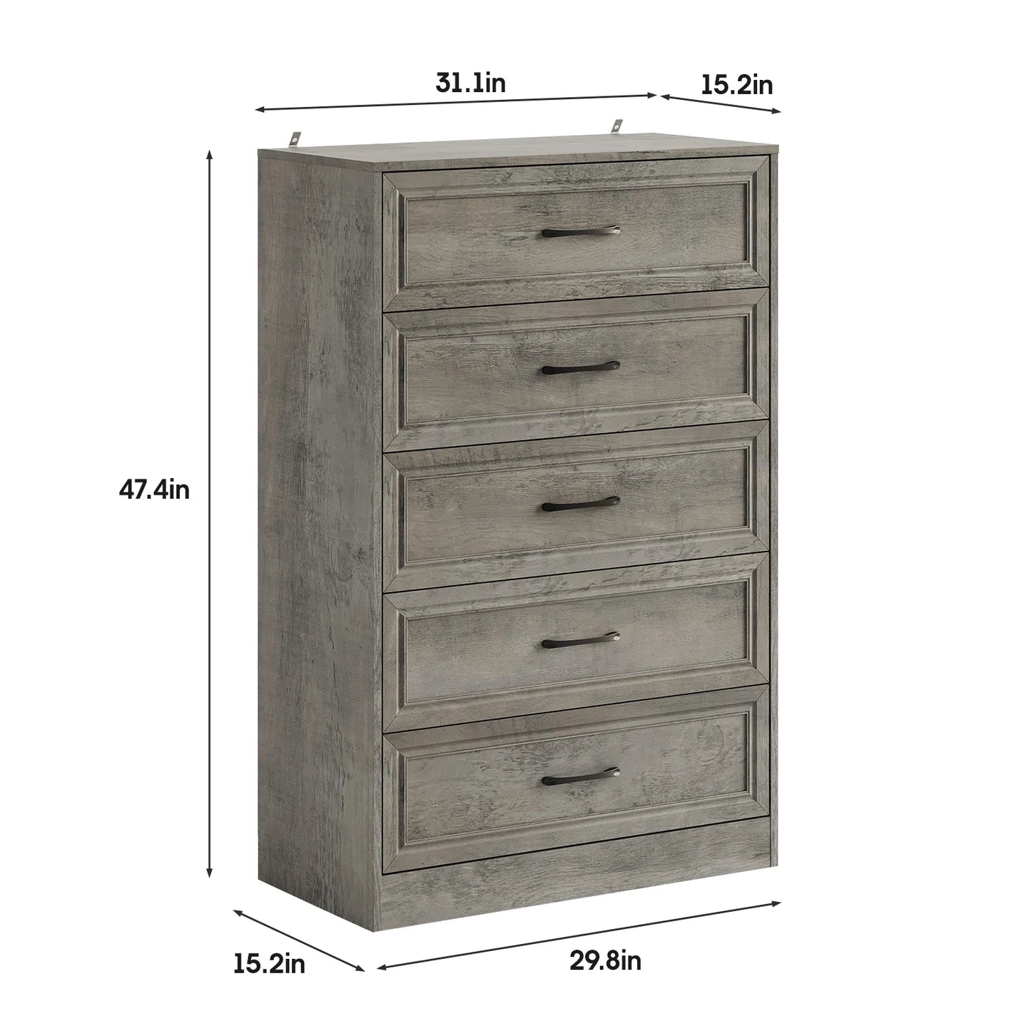 Vabches Dresser for Bedroom Wooden Chest of Drawers with Metal Handles 47'' Tall 5 Drawer Dresser Storage Organizer for Hallway