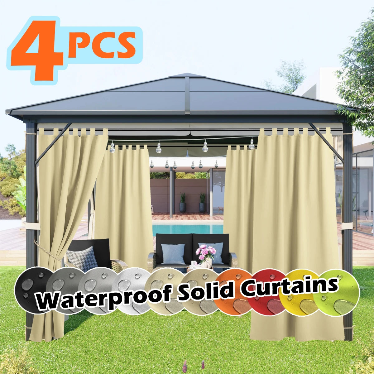 4 Panels Outdoor Curtains, Waterproof