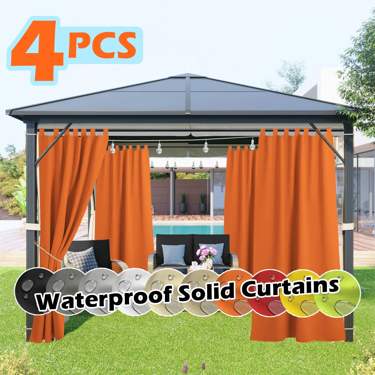 4 Panels Outdoor Curtains, Waterproof