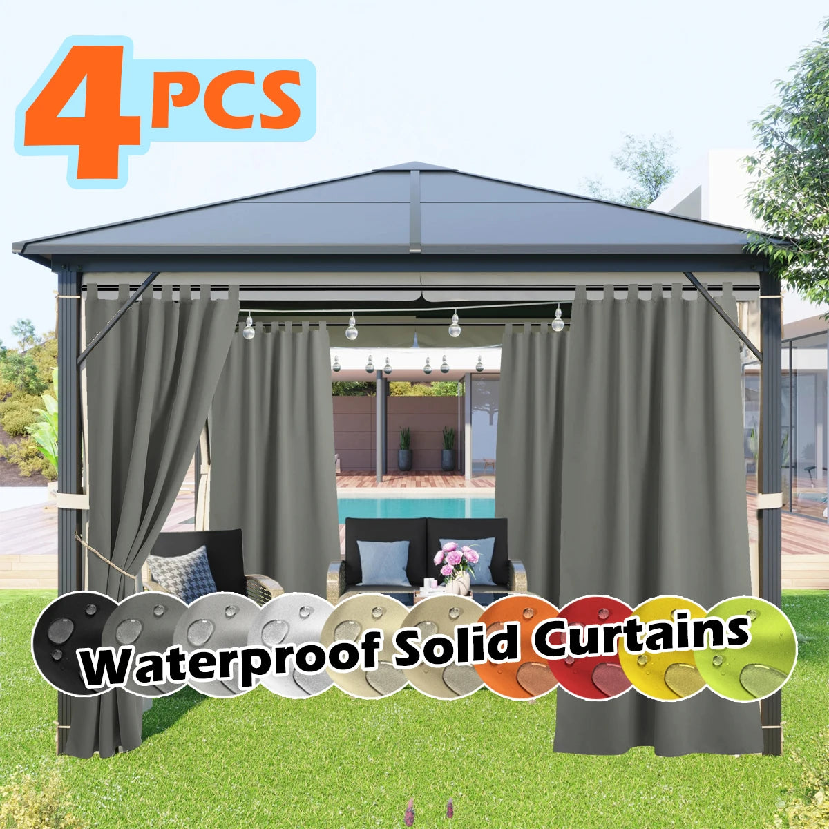 4 Panels Outdoor Curtains, Waterproof