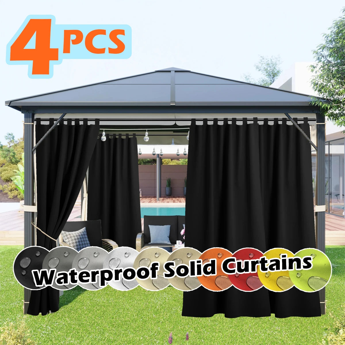 4 Panels Outdoor Curtains, Waterproof