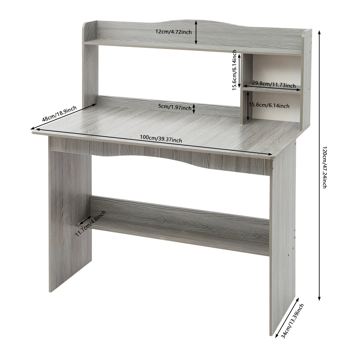 Grey/White/Oak 2-Tier Desk/Computer Table