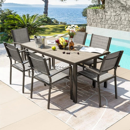 7 Piece Patio Dining Set Weather Resistant 6 Stackable Chairs