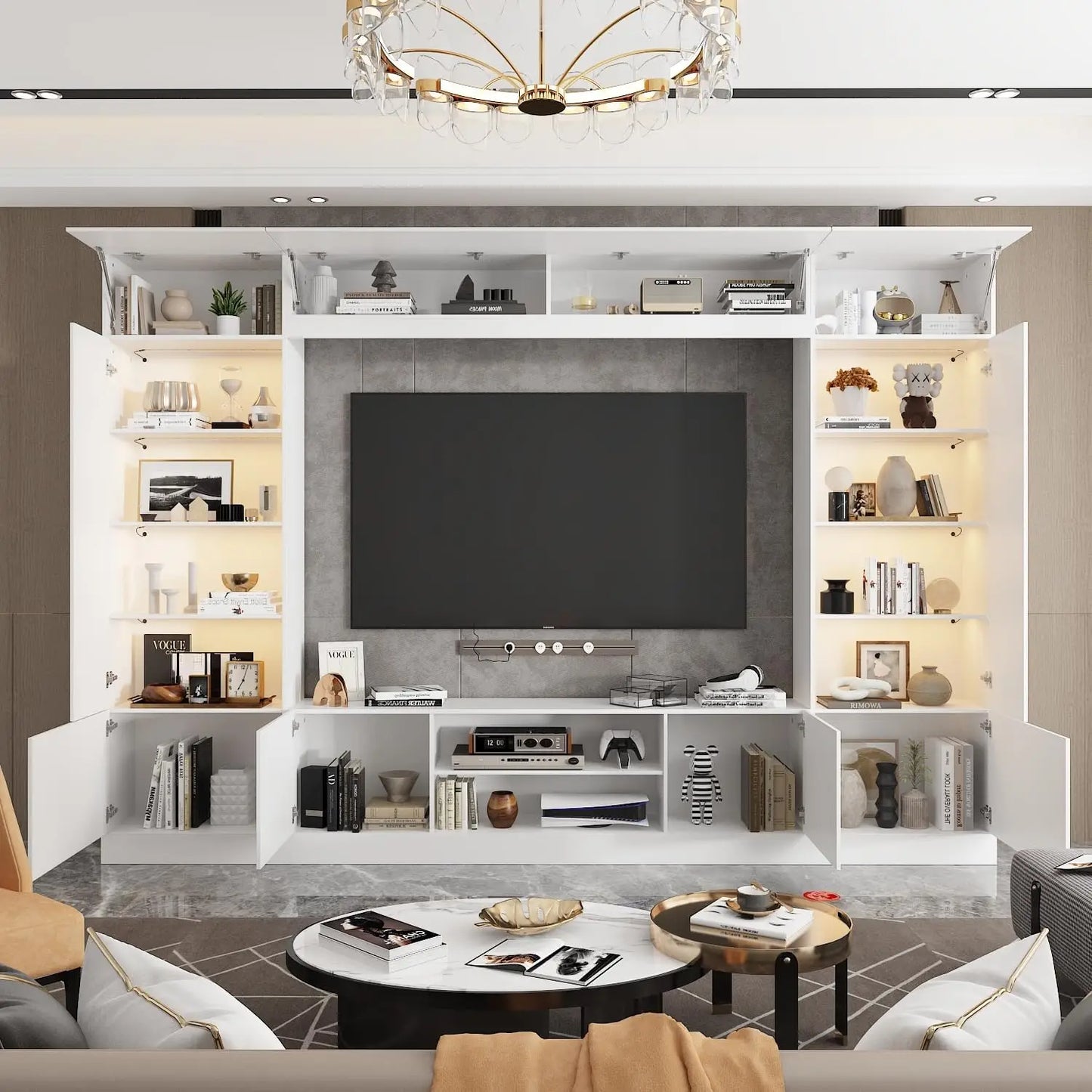 White 114" Large Wall Unit Entertainment Center