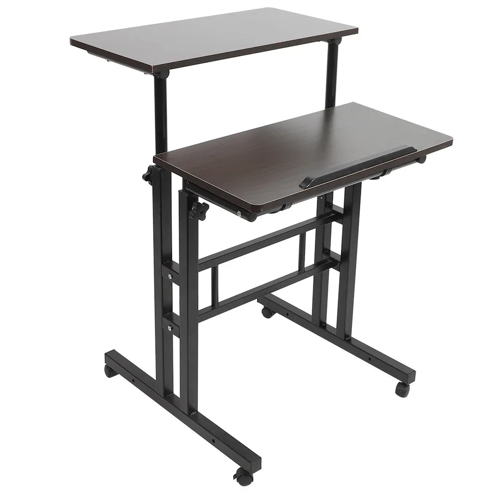 60cm Adjustable Height Stand Up Laptop Desk Computer Standing Desk with Rollers Stand Up Laptop Desk Laptop Computer Stand Desk